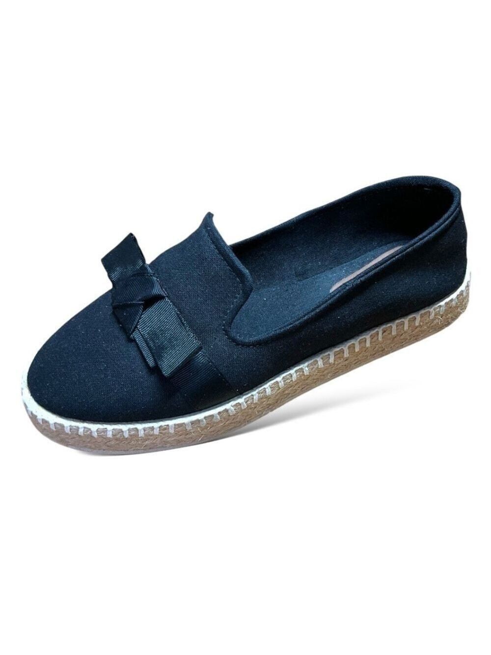 DVA Black 100% Cotton Upper Espadrille Loafers w/ Grosgrain Ribbon Accent Sz 9 - Picture 3 of 9